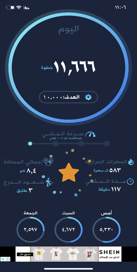 خطوات مشي اليوم ولله الحمد