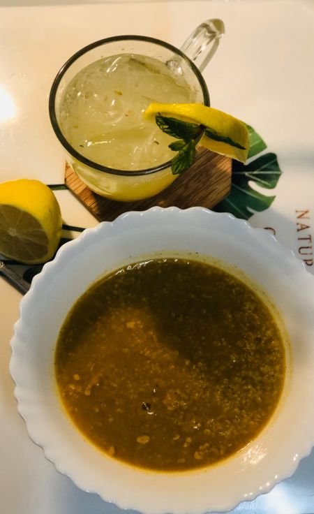 شوربـه.
مشروب،ليمون زنجبيل نعناع.
??