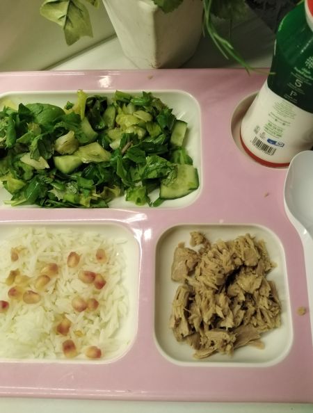 وجبتي للغداء رز سلطه اكتفيا تونه